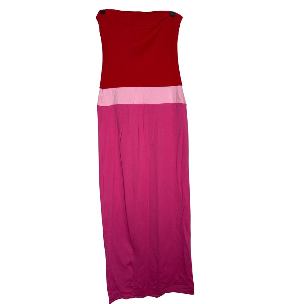 NWOT Lovers + Friends Penny Maxi Dress Pink Multi Red Colorblock Strapless Sz SM - Picture 5 of 8